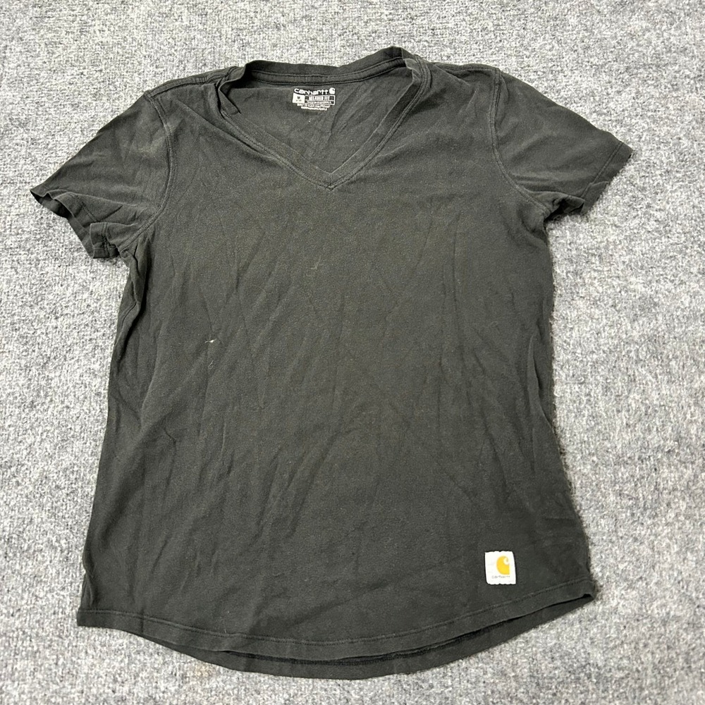 Carhartt T-Shirt Womens Size M Gray Relaxed Fit V-Neck Cotton Blend Casual